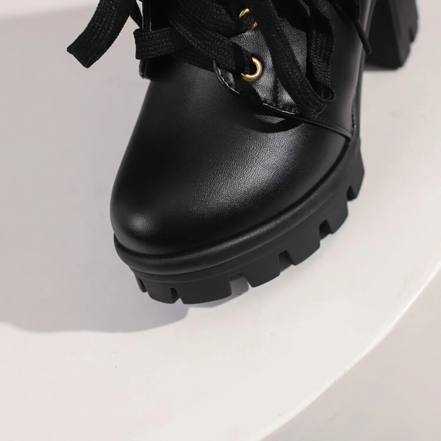 Cathalem Goth Boots for Women Fashion Lace Up Chunky Thick Heeled Booties Round Toe Fall Short Booties Womens Dress Boots
