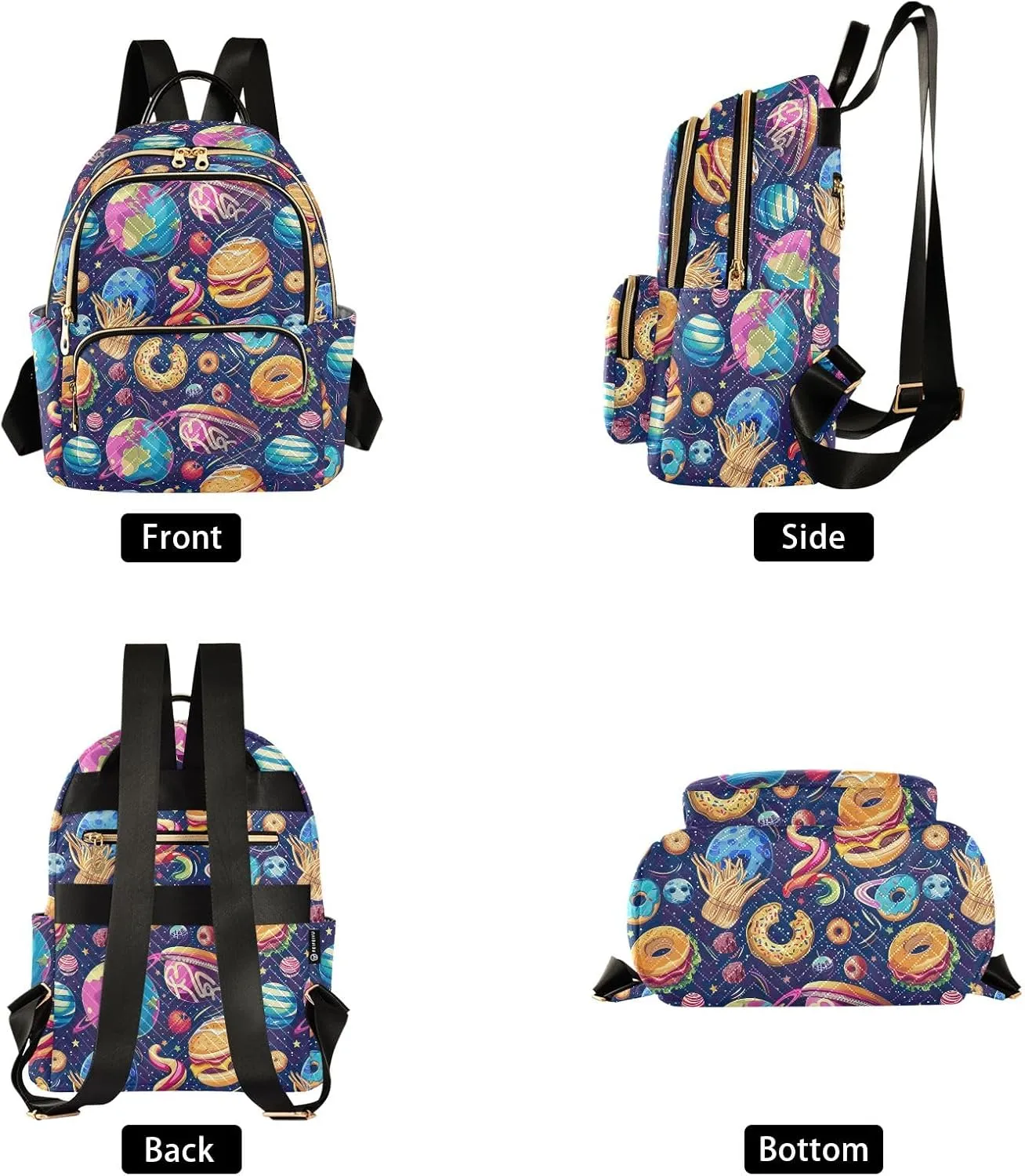 CHIFIGNO Cartoon Planets Fast Food Purse Backpack for Women Cute Backpack Travel Lightweight Backpacks Ladies Shoulder Bag Handbag