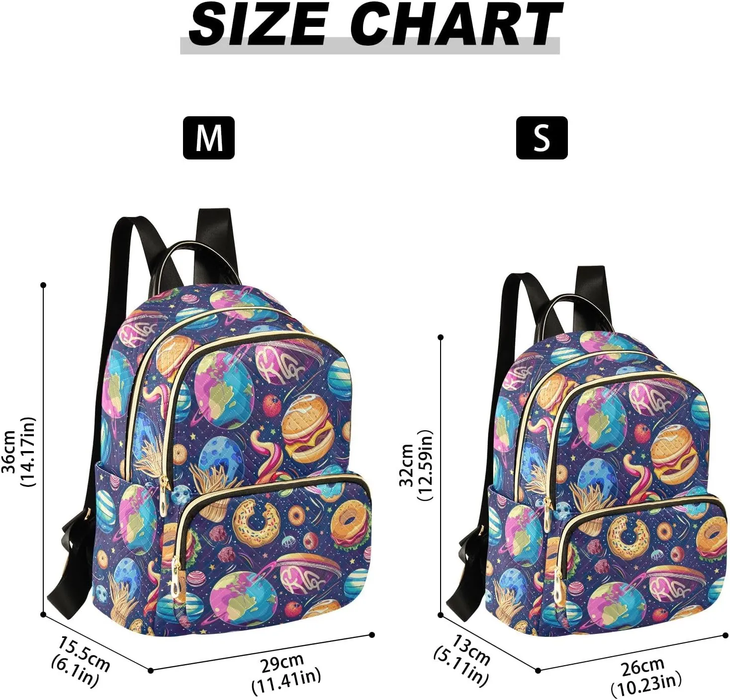 CHIFIGNO Cartoon Planets Fast Food Purse Backpack for Women Cute Backpack Travel Lightweight Backpacks Ladies Shoulder Bag Handbag