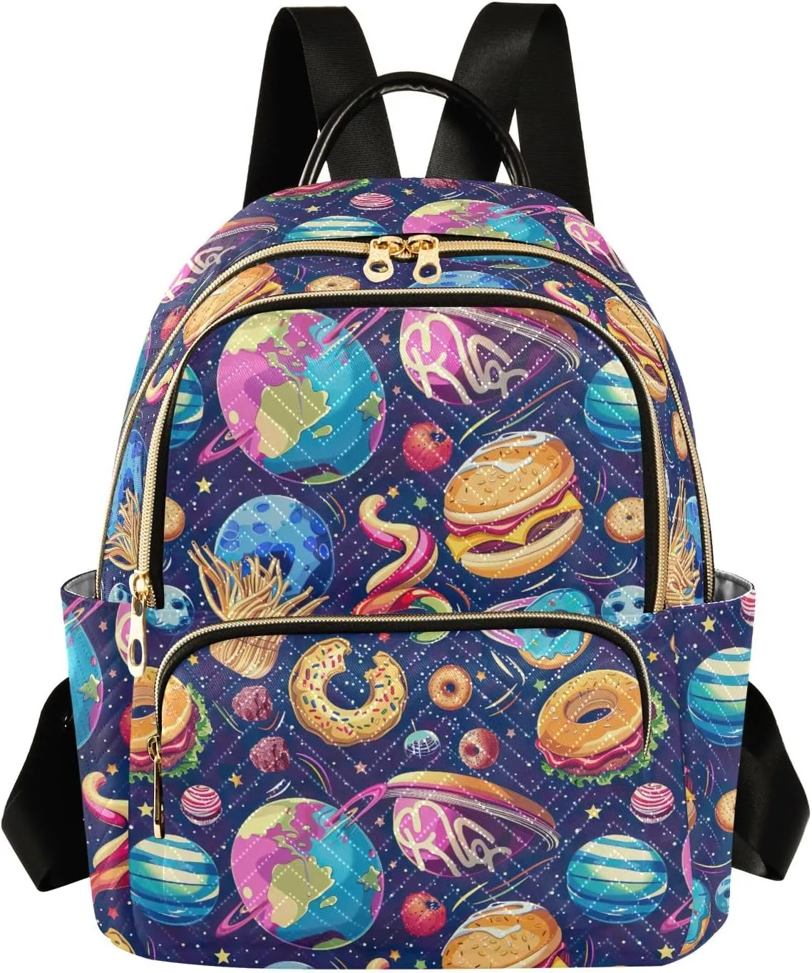CHIFIGNO Cartoon Planets Fast Food Purse Backpack for Women Cute Backpack Travel Lightweight Backpacks Ladies Shoulder Bag Handbag