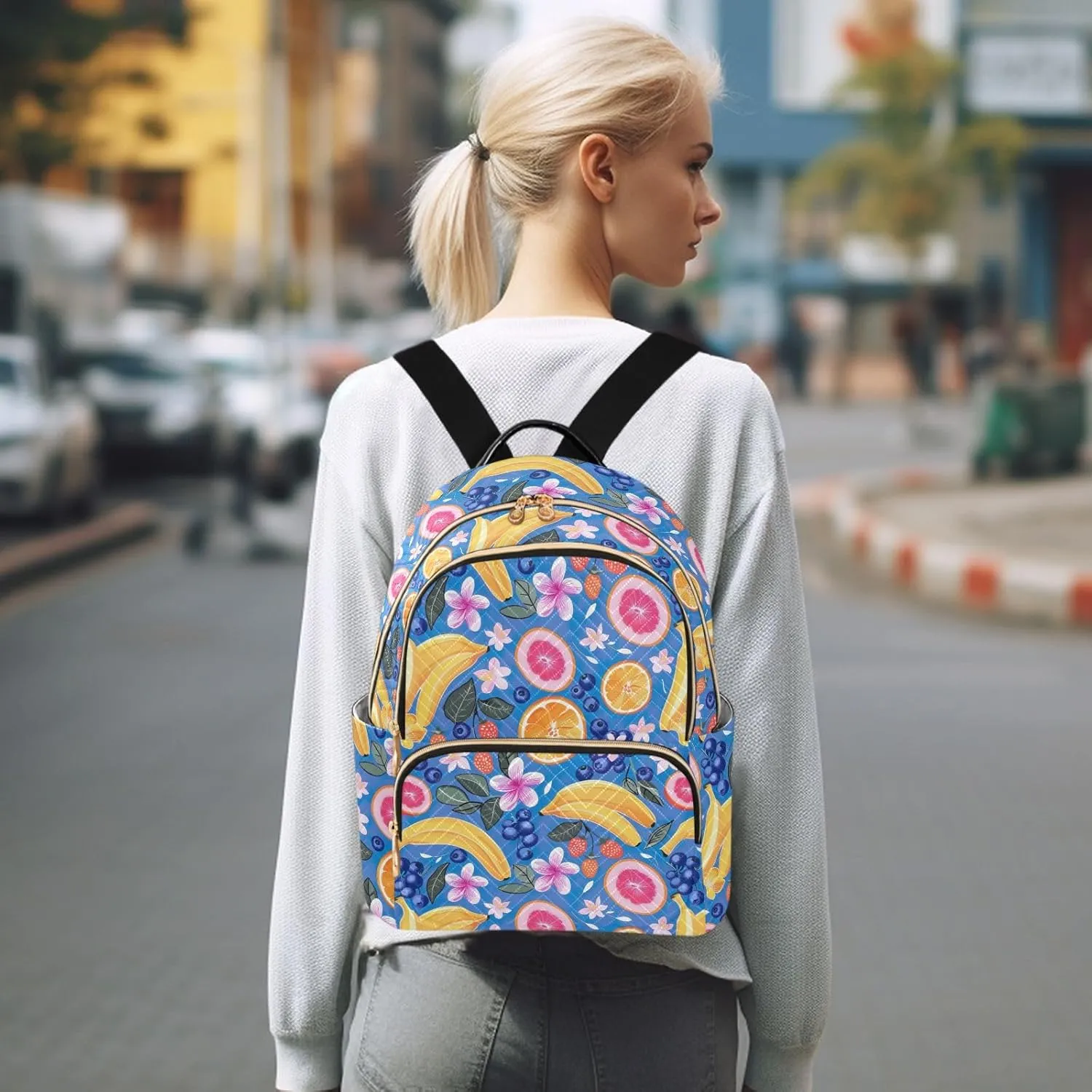 CHIFIGNO Women's Backpack Purse, Travel Lightweight Backpacks Blueberries Bananas Strawberries Cute Backpack Anti-theft Casual Shoulder Bag