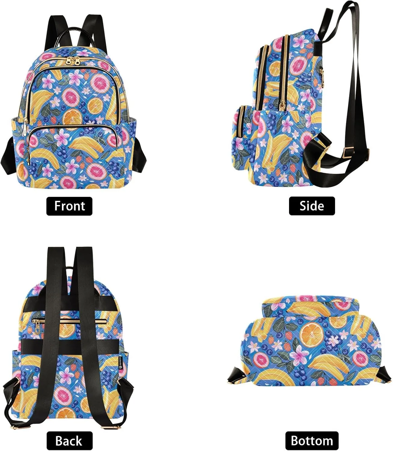 CHIFIGNO Women's Backpack Purse, Travel Lightweight Backpacks Blueberries Bananas Strawberries Cute Backpack Anti-theft Casual Shoulder Bag