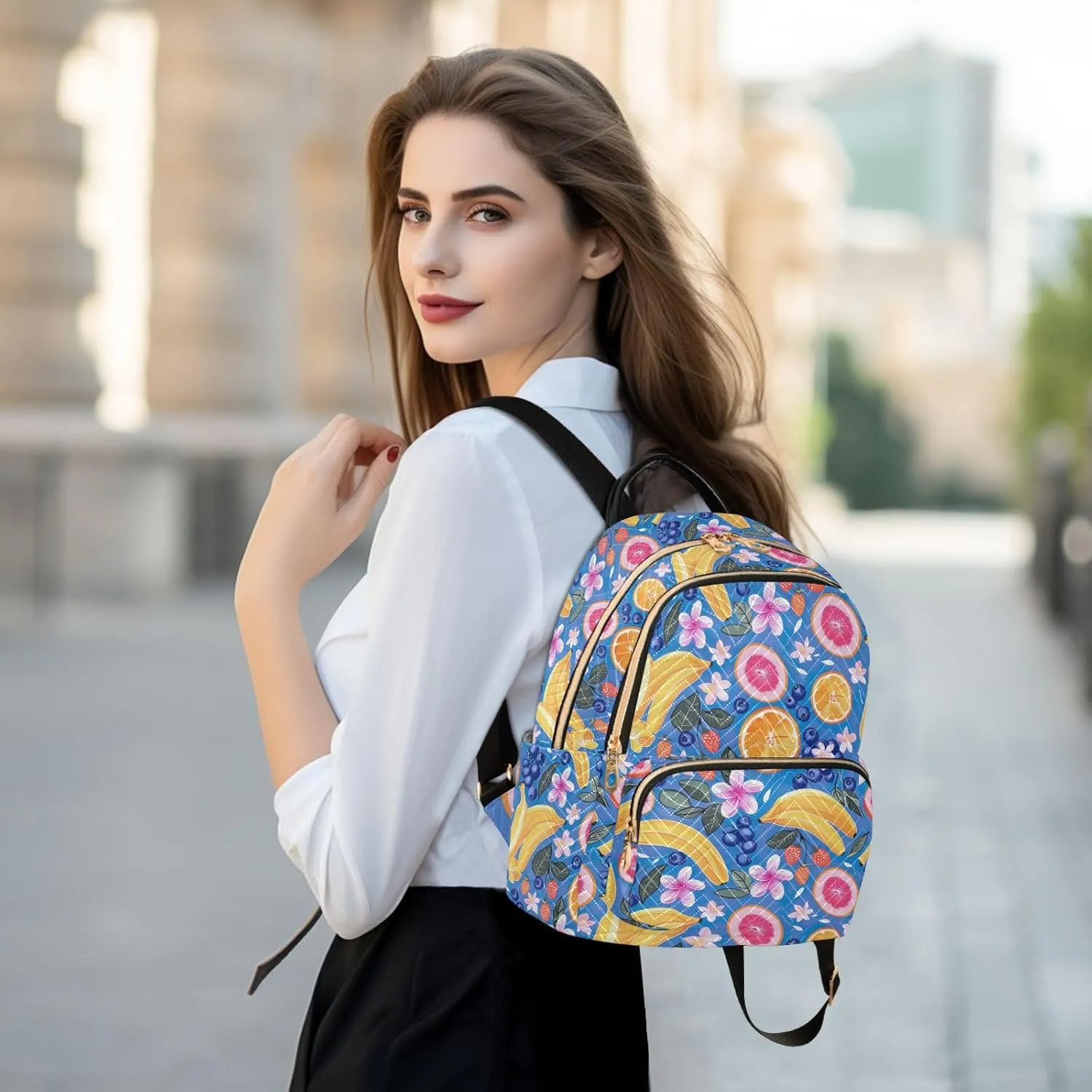 CHIFIGNO Women's Backpack Purse, Travel Lightweight Backpacks Blueberries Bananas Strawberries Cute Backpack Anti-theft Casual Shoulder Bag