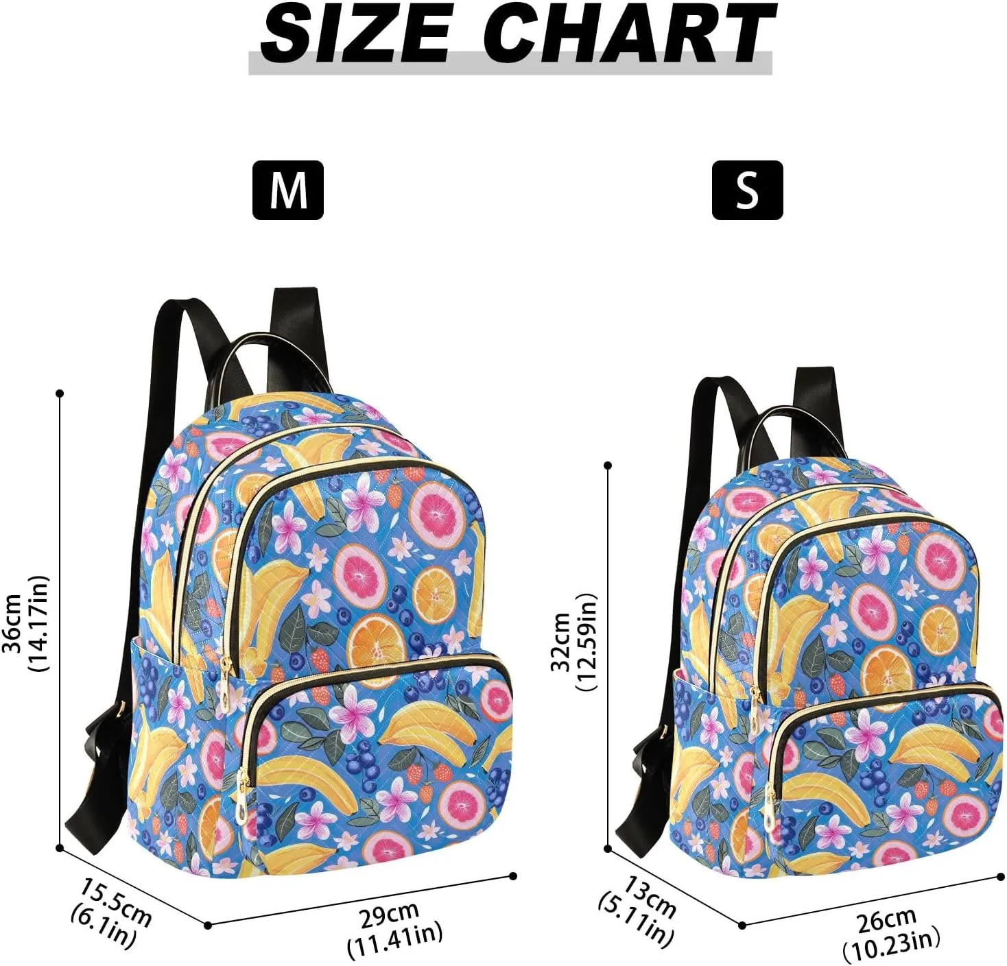 CHIFIGNO Women's Backpack Purse, Travel Lightweight Backpacks Blueberries Bananas Strawberries Cute Backpack Anti-theft Casual Shoulder Bag