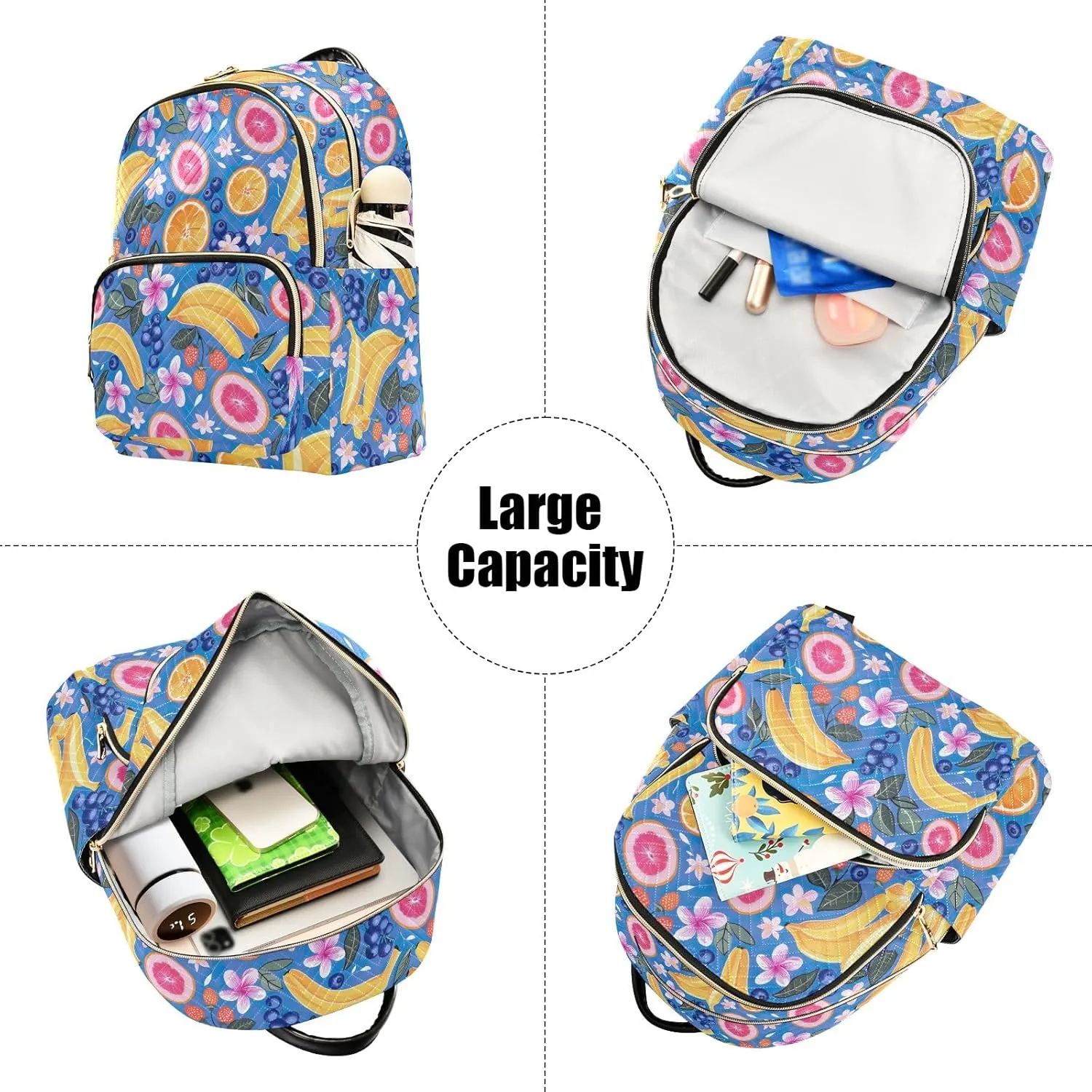 CHIFIGNO Women's Backpack Purse, Travel Lightweight Backpacks Blueberries Bananas Strawberries Cute Backpack Anti-theft Casual Shoulder Bag