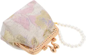 Chinese Wedding Bag Brocade Purse with Pearl Adornments Jewelry Purse Ideal for Travel and Daily Use