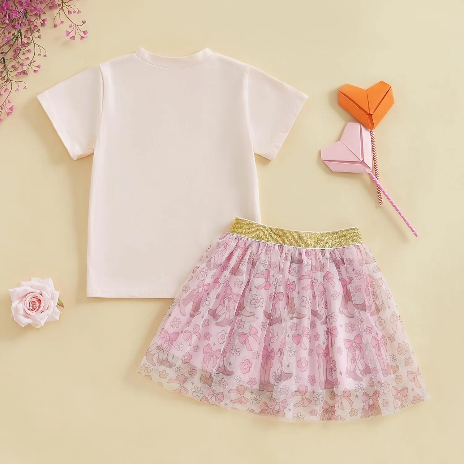 Chloefairy Western Toddler Baby Girl Summer Clothes Bow Boots Short Sleeve T-Shirt Tulle Tutu Skirt Set Kids Cowgirl Outfit