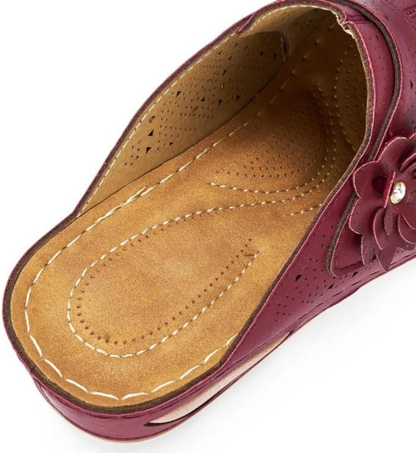 Clogs for Women Mules Shoes Comfortable Closed Toe Slip-On Backless Low Wedge Shoes Flowers Decor Walking Wedges Mules Casual Orthopedic Clog with Arch Support