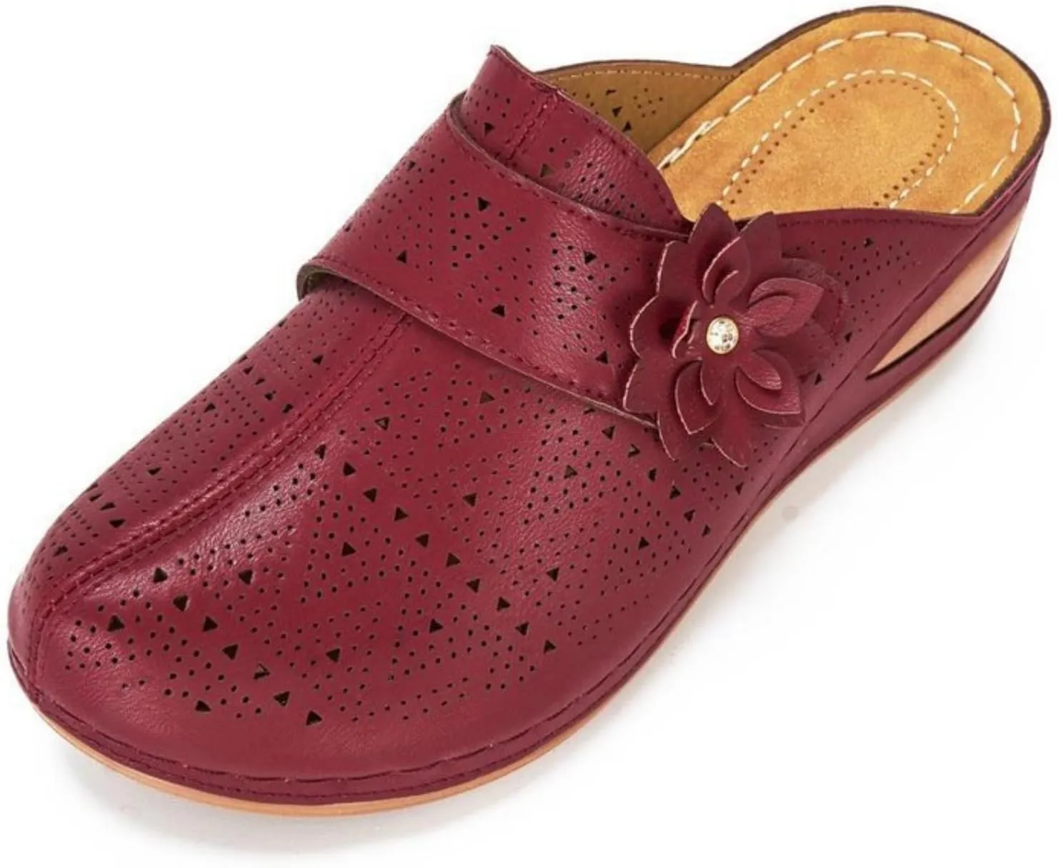 Clogs for Women Mules Shoes Comfortable Closed Toe Slip-On Backless Low Wedge Shoes Flowers Decor Walking Wedges Mules Casual Orthopedic Clog with Arch Support