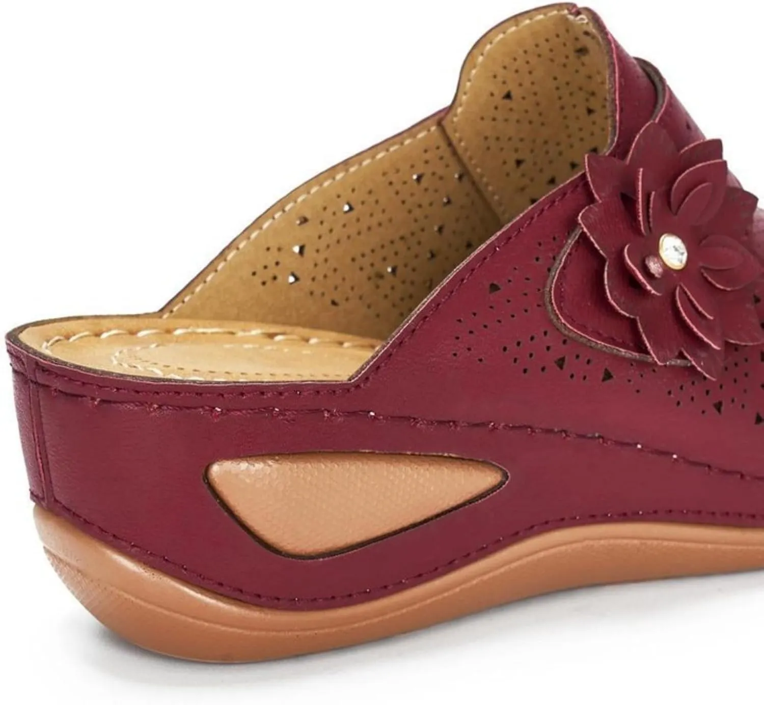 Clogs for Women Mules Shoes Comfortable Closed Toe Slip-On Backless Low Wedge Shoes Flowers Decor Walking Wedges Mules Casual Orthopedic Clog with Arch Support