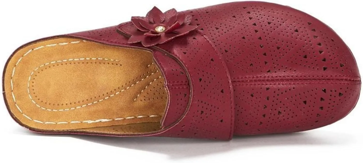 Clogs for Women Mules Shoes Comfortable Closed Toe Slip-On Backless Low Wedge Shoes Flowers Decor Walking Wedges Mules Casual Orthopedic Clog with Arch Support
