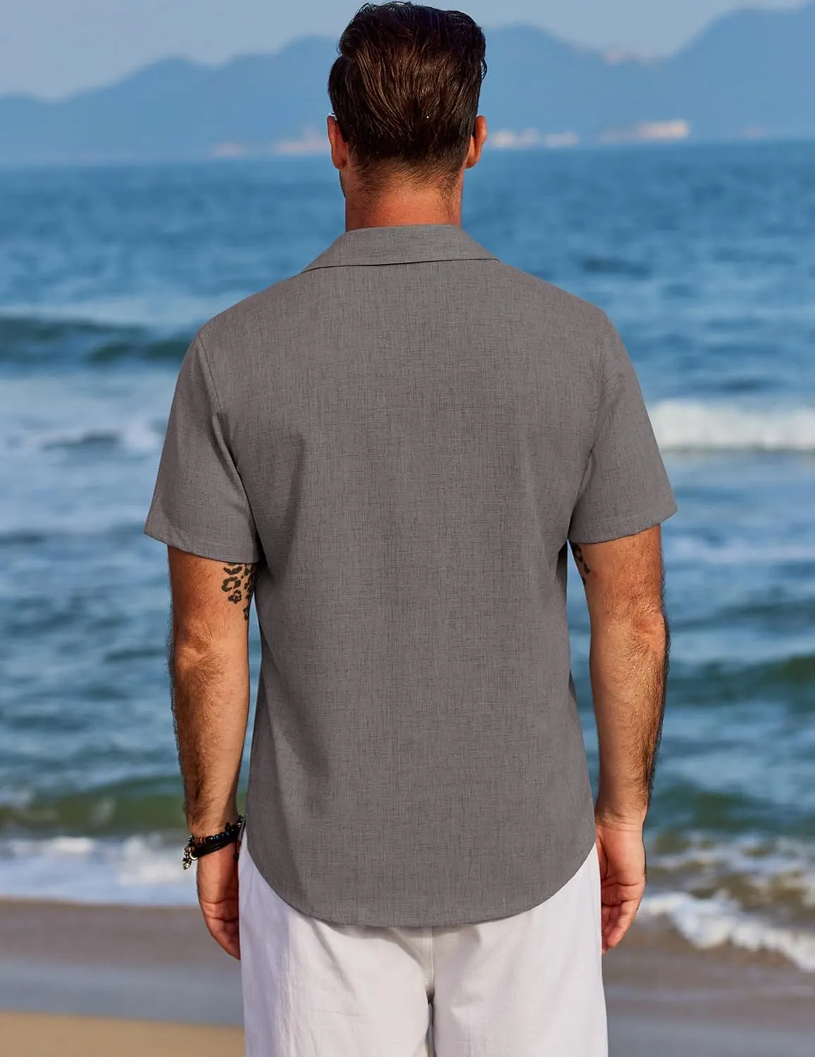 COOFANDY Men's Beach Summer Shirts Linen Texture Shirts Short Sleeve Casual Button Down Shirt