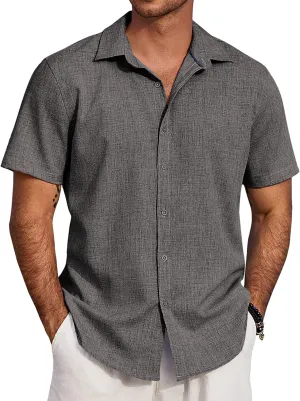COOFANDY Men's Beach Summer Shirts Linen Texture Shirts Short Sleeve Casual Button Down Shirt