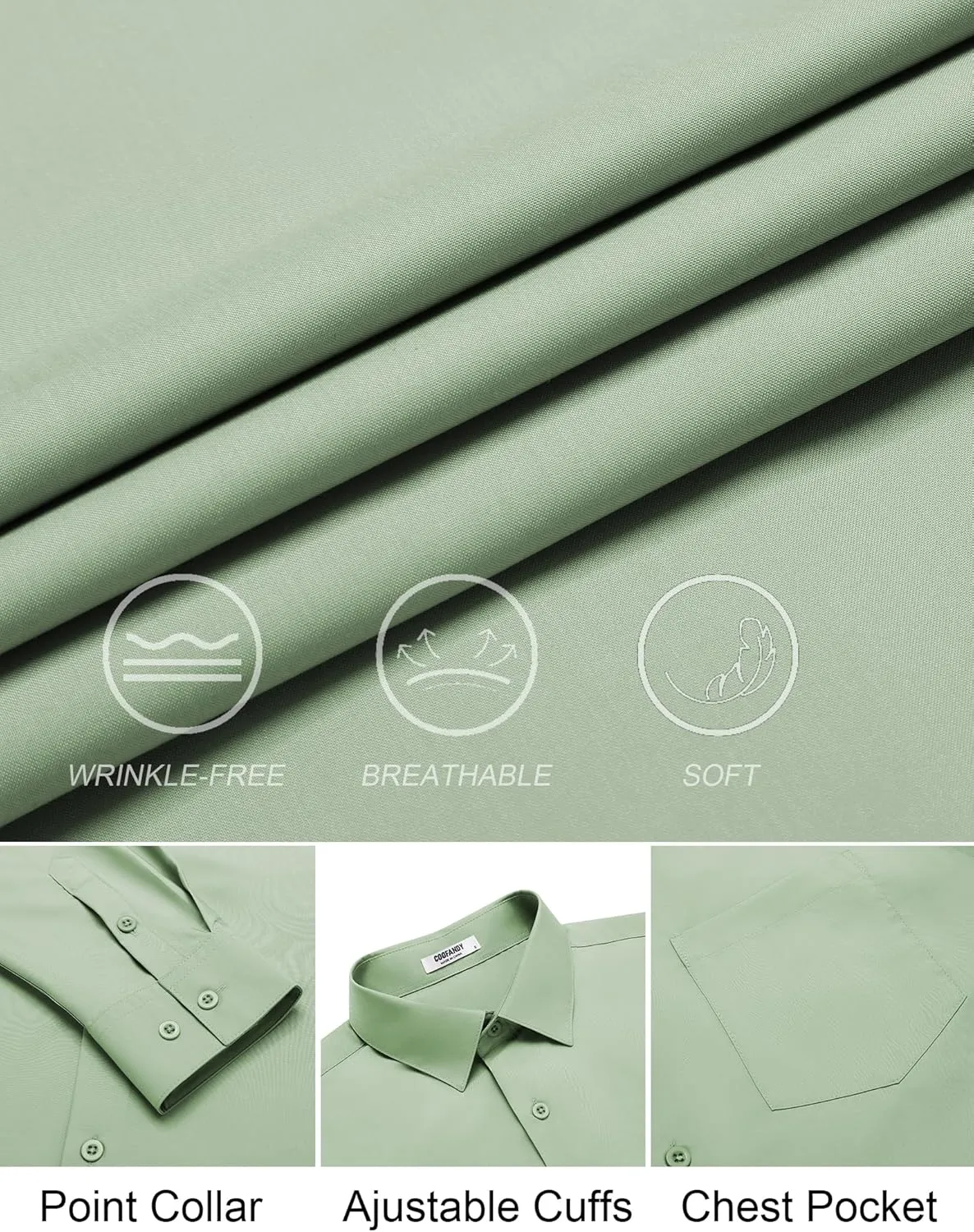 COOFANDY Mens Dress Shirts Long Sleeve Wrinkle Free Button Down Shirts Formal Business Shirt
