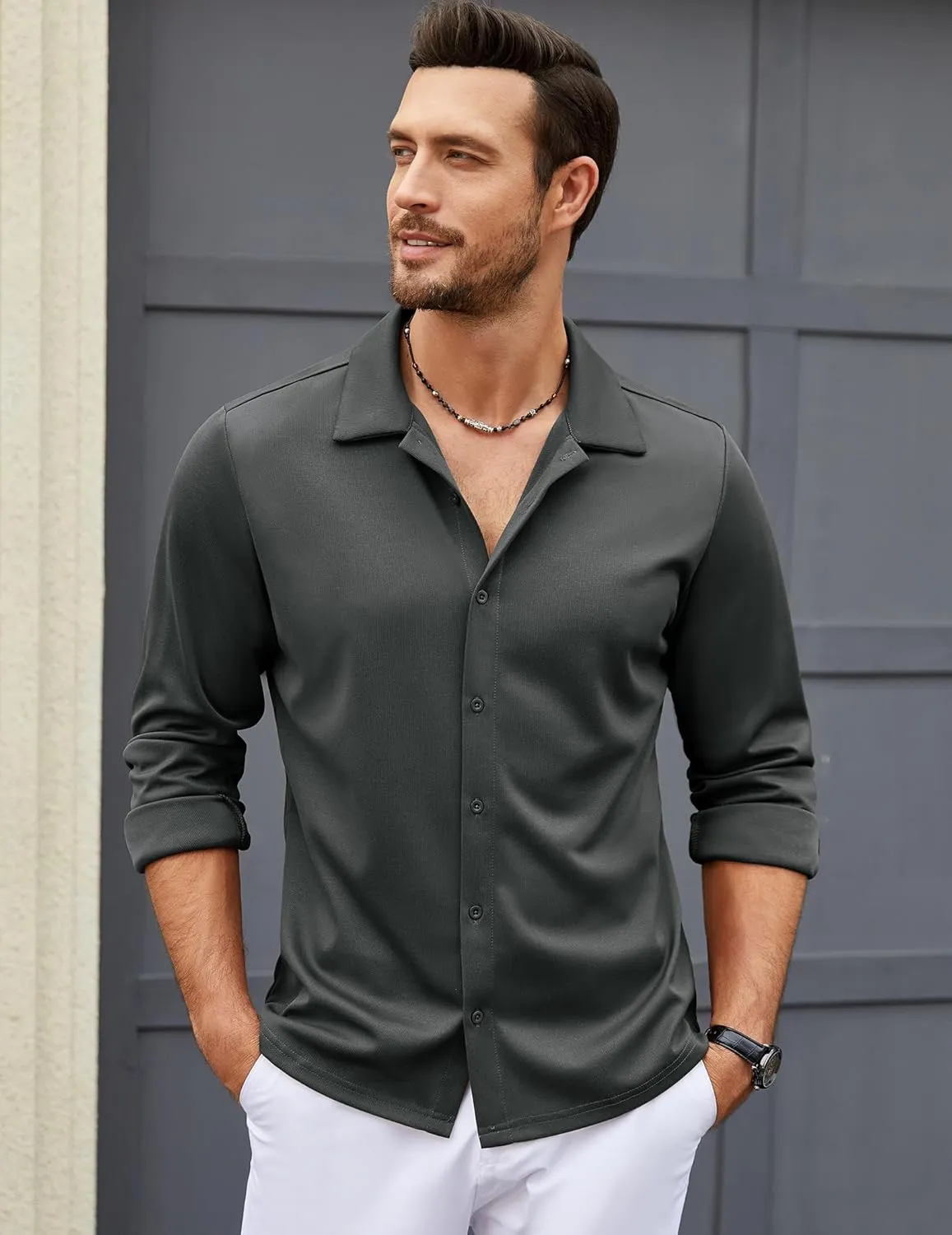 COOFANDY Men's Long Sleeve Button Down Wrinkle Free Shirt Casual Untucked Stretch Dress Shirts