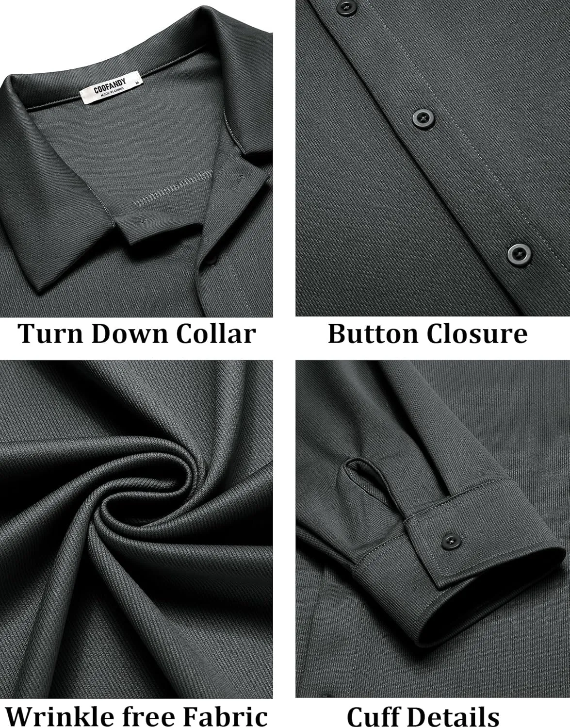 COOFANDY Men's Long Sleeve Button Down Wrinkle Free Shirt Casual Untucked Stretch Dress Shirts