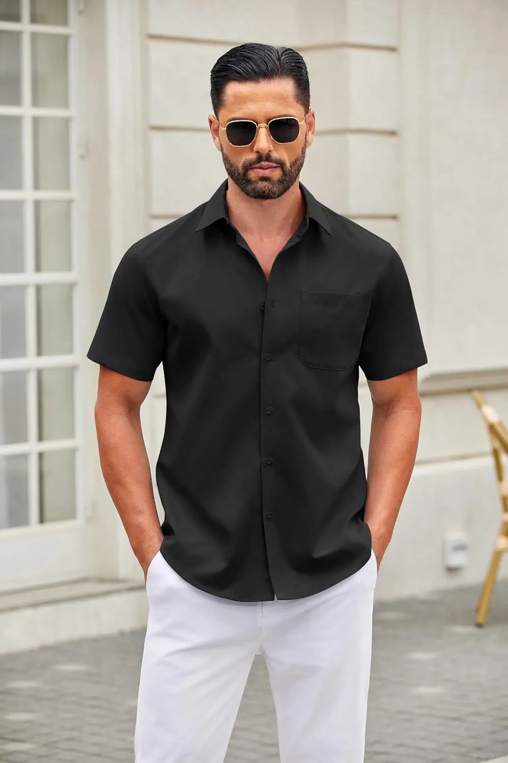 COOFANDY Mens Short Sleeve Button Down Shirts Casual Dress Shirt Untucked Shirts with Pocket