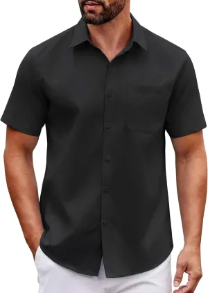 COOFANDY Mens Short Sleeve Button Down Shirts Casual Dress Shirt Untucked Shirts with Pocket