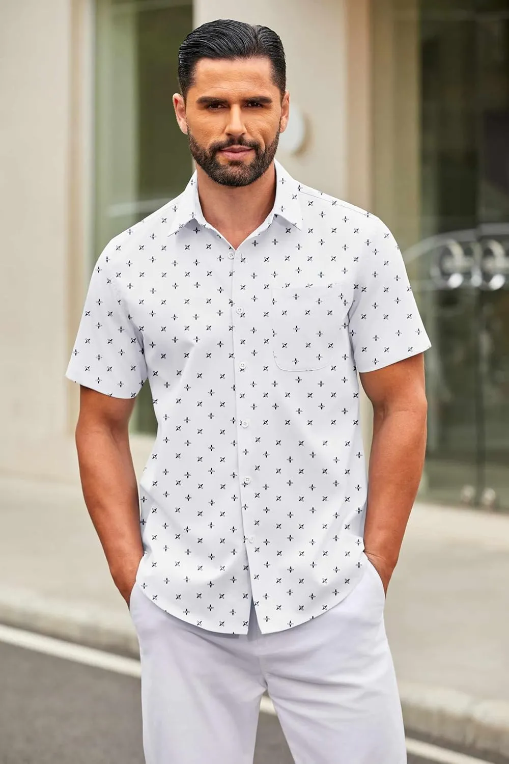 COOFANDY Mens Short Sleeve Button Down Shirts Casual Dress Shirt Untucked Shirts with Pocket