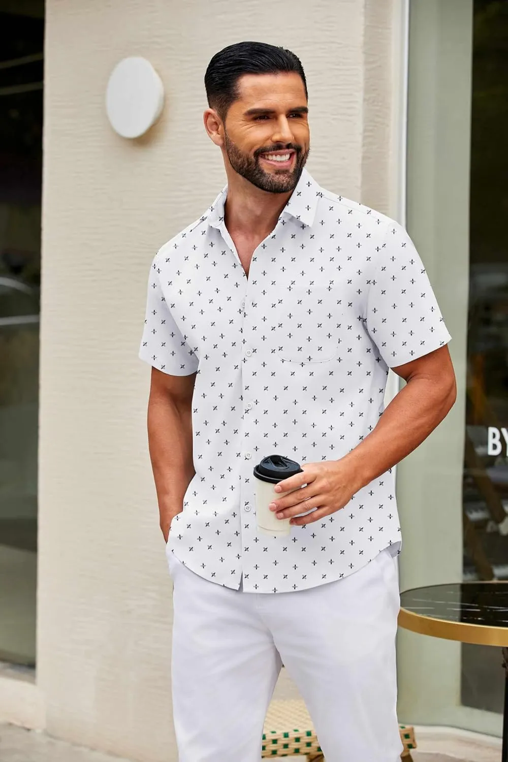 COOFANDY Mens Short Sleeve Button Down Shirts Casual Dress Shirt Untucked Shirts with Pocket