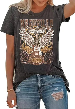 Country Music Tshirt for Women Vintage Nashville Tennessee Graphic Shirts Music Lovers Summer Vacation Top Shirt Tee
