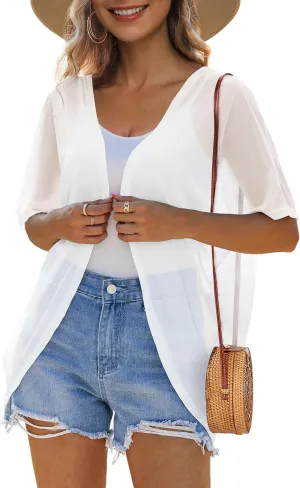 CPOKRTWSO Women's Cardigan Summer Lightweight Casual Short Sleeve Sheer Cardigans for Women Open Front Cover Ups(S-XL)