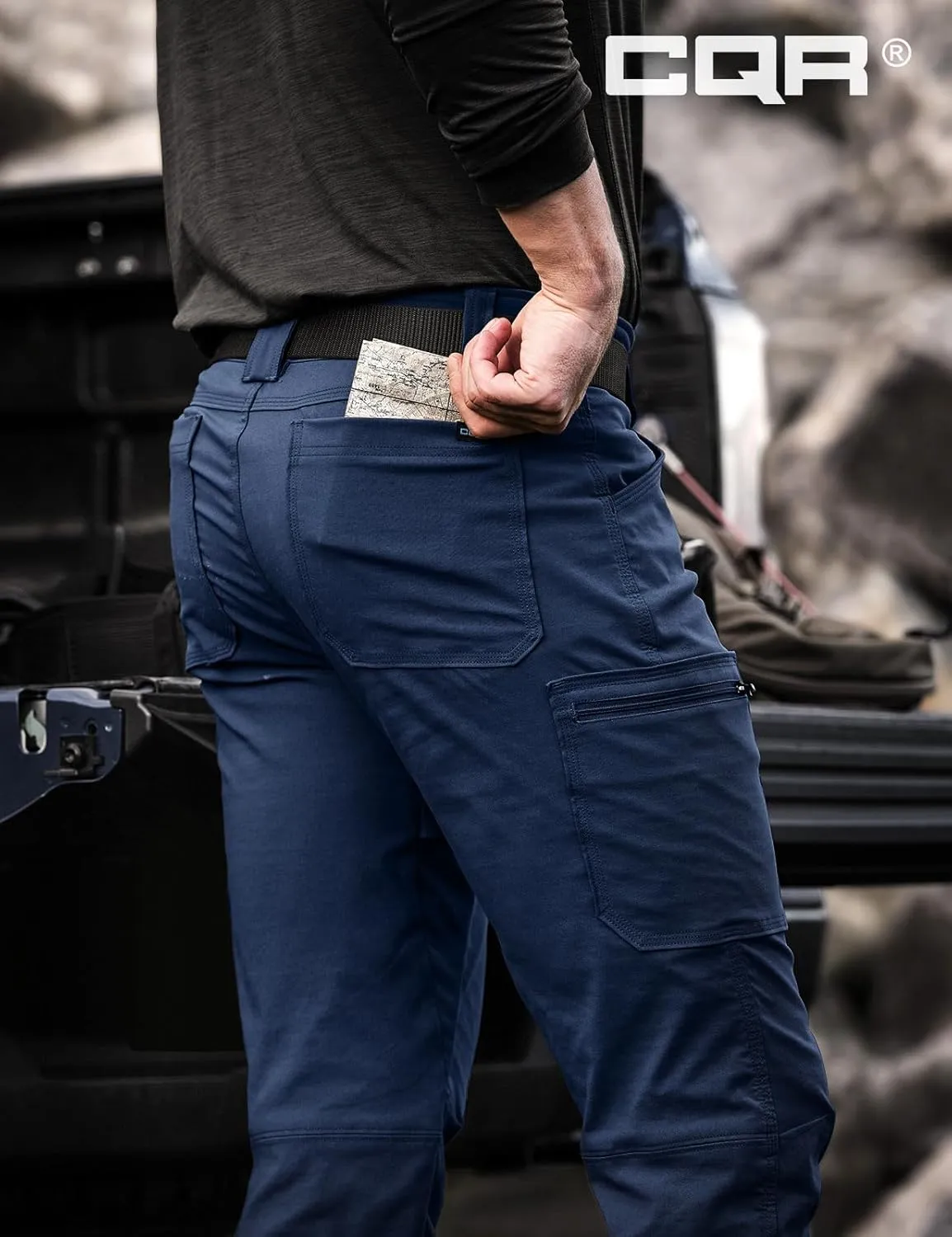 CQR Men's Cool Flex Tactical Pants, Water Resistant Lightweight Stretch Cargo Work Hiking Pants