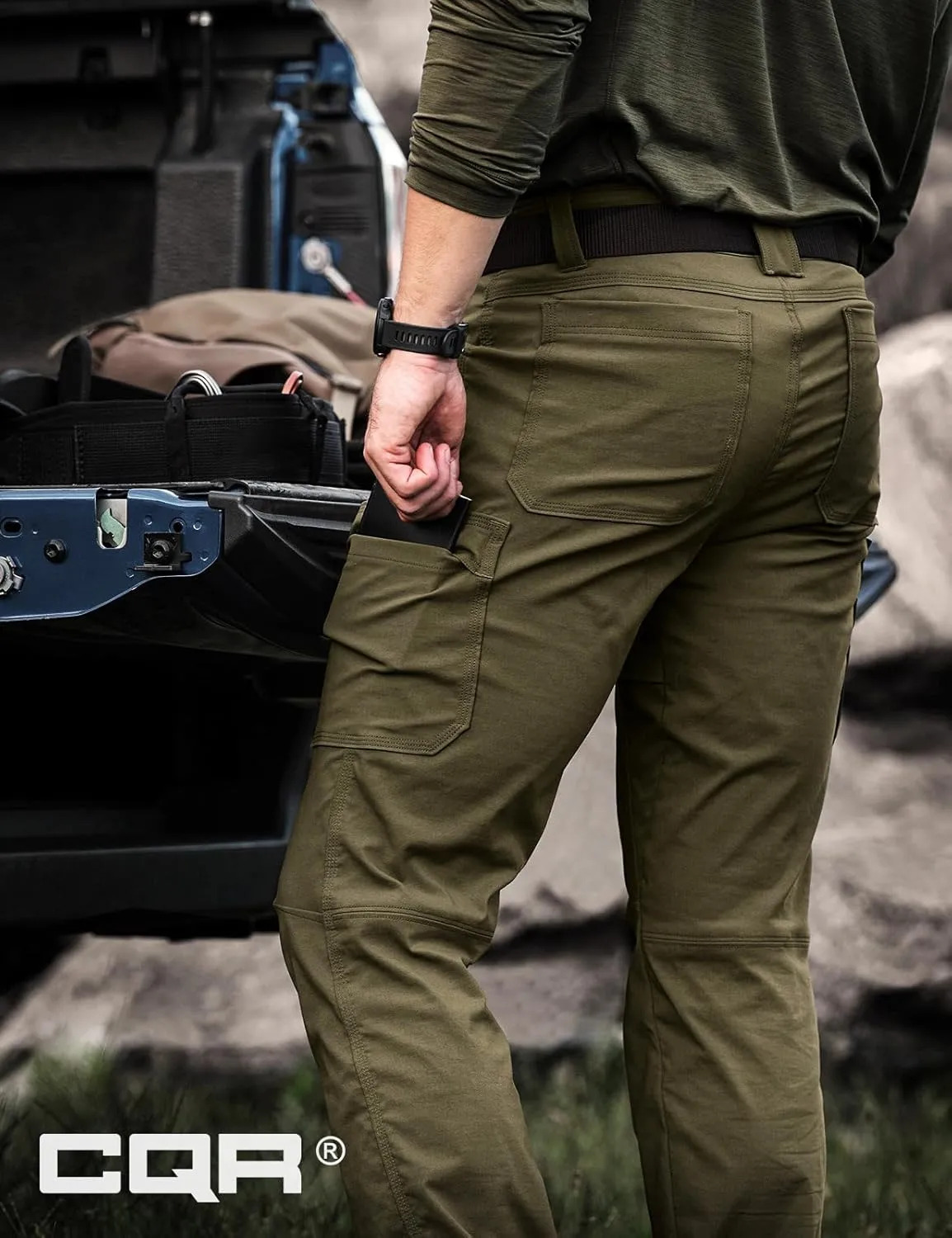 CQR Men's Cool Flex Tactical Pants, Water Resistant Lightweight Stretch Cargo Work Hiking Pants