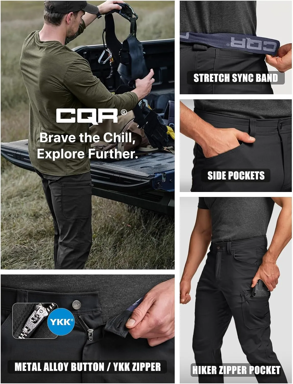 CQR Men's Cool Flex Tactical Pants, Water Resistant Lightweight Stretch Cargo Work Hiking Pants
