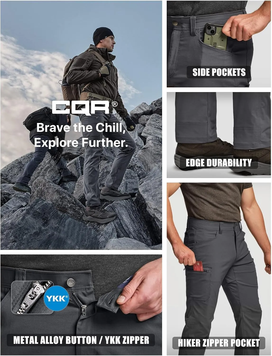 CQR Men's Cool Flex Tactical Pants, Water Resistant Lightweight Stretch Cargo Work Hiking Pants