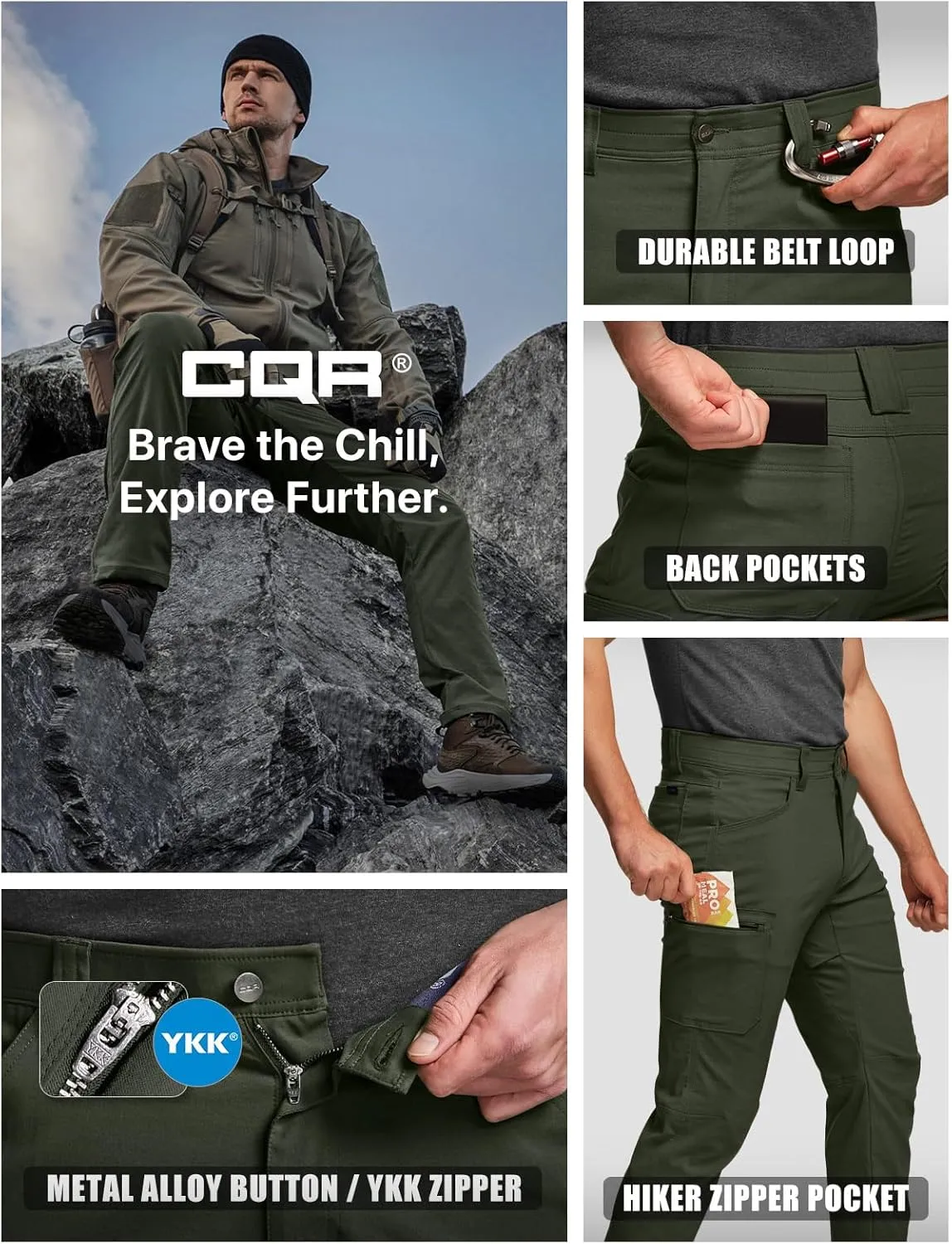 CQR Men's Cool Flex Tactical Pants, Water Resistant Lightweight Stretch Cargo Work Hiking Pants