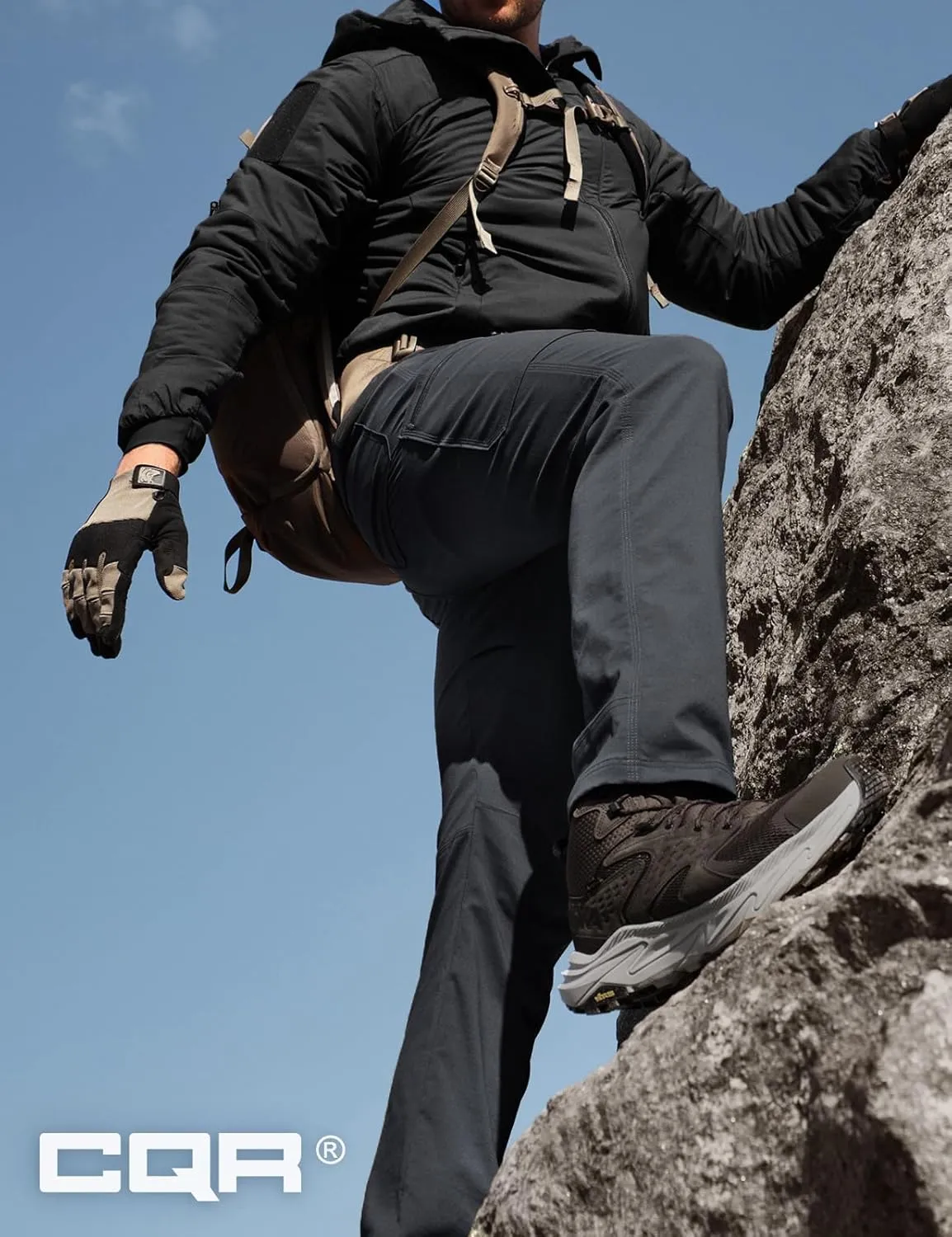 CQR Men's Cool Flex Tactical Pants, Water Resistant Lightweight Stretch Cargo Work Hiking Pants