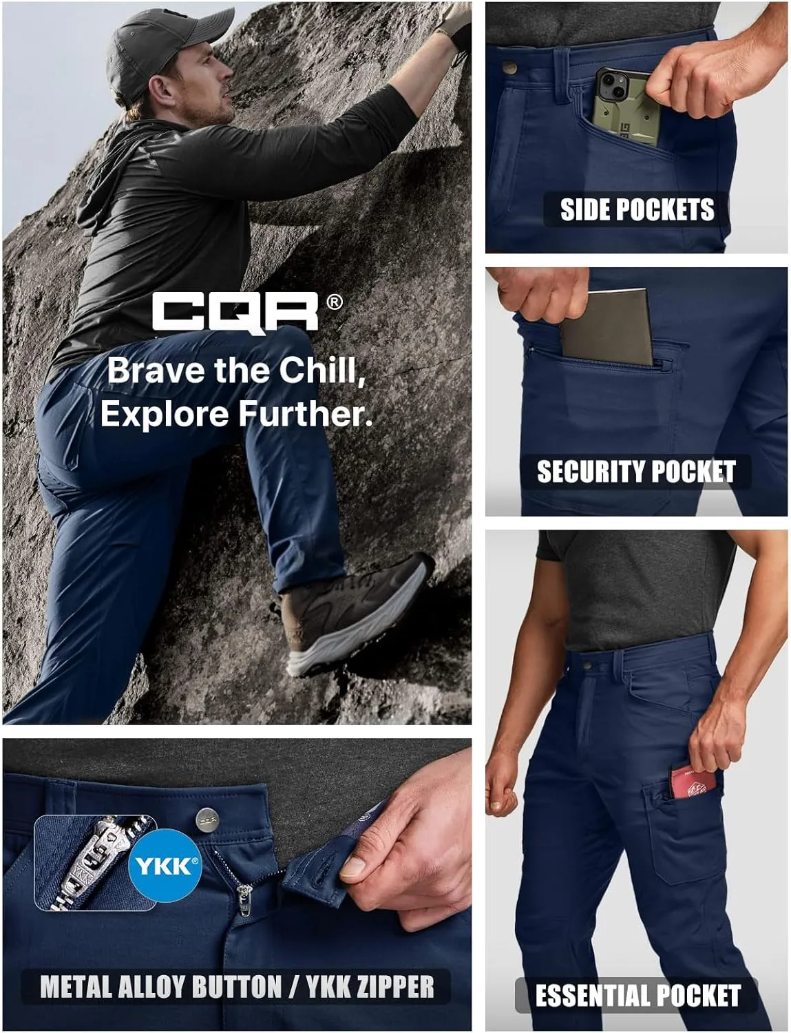 CQR Men's Cool Flex Tactical Pants, Water Resistant Lightweight Stretch Cargo Work Hiking Pants