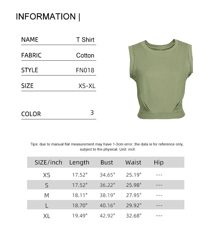 Crop Top Cotton Shirts for Women Cute Sleeveless Yoga Tops Running Gym Workout Shirts Casual Fitness Loose Female T-Shirt