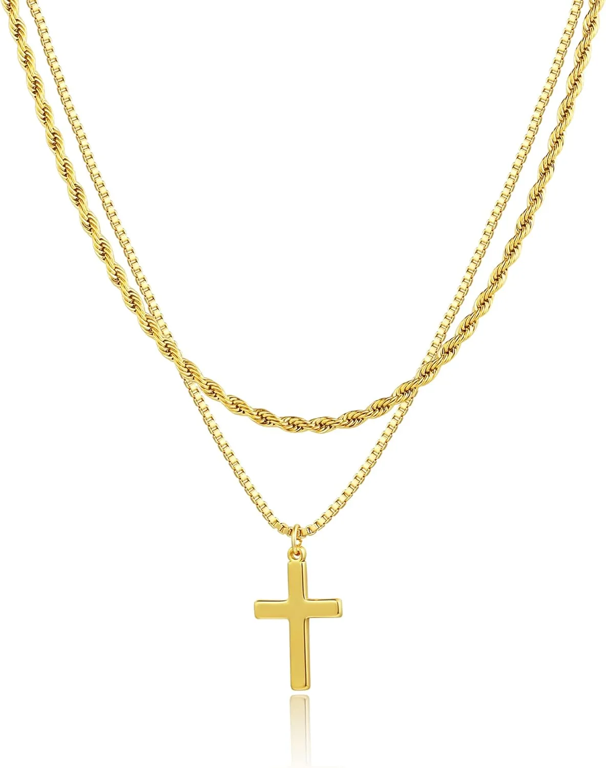 Cross Necklace for Women 14K Gold Plated Dainty Cubic Zirconia Sideways Cross Necklace Simple Cute Layered Gold Cross Pendant Satellite Chain Necklace Trendy Fashion Jewelry Gifts