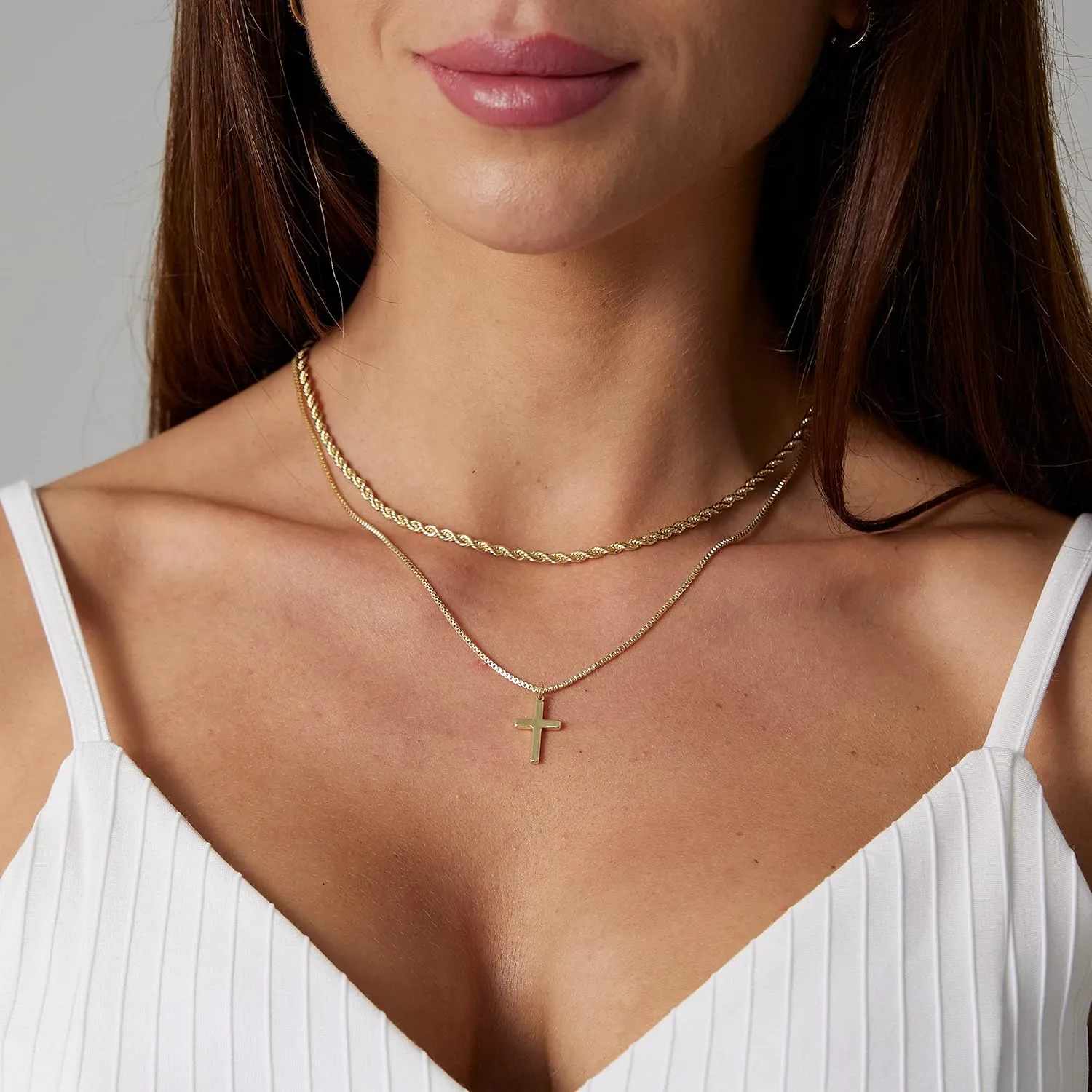 Cross Necklace for Women 14K Gold Plated Dainty Cubic Zirconia Sideways Cross Necklace Simple Cute Layered Gold Cross Pendant Satellite Chain Necklace Trendy Fashion Jewelry Gifts