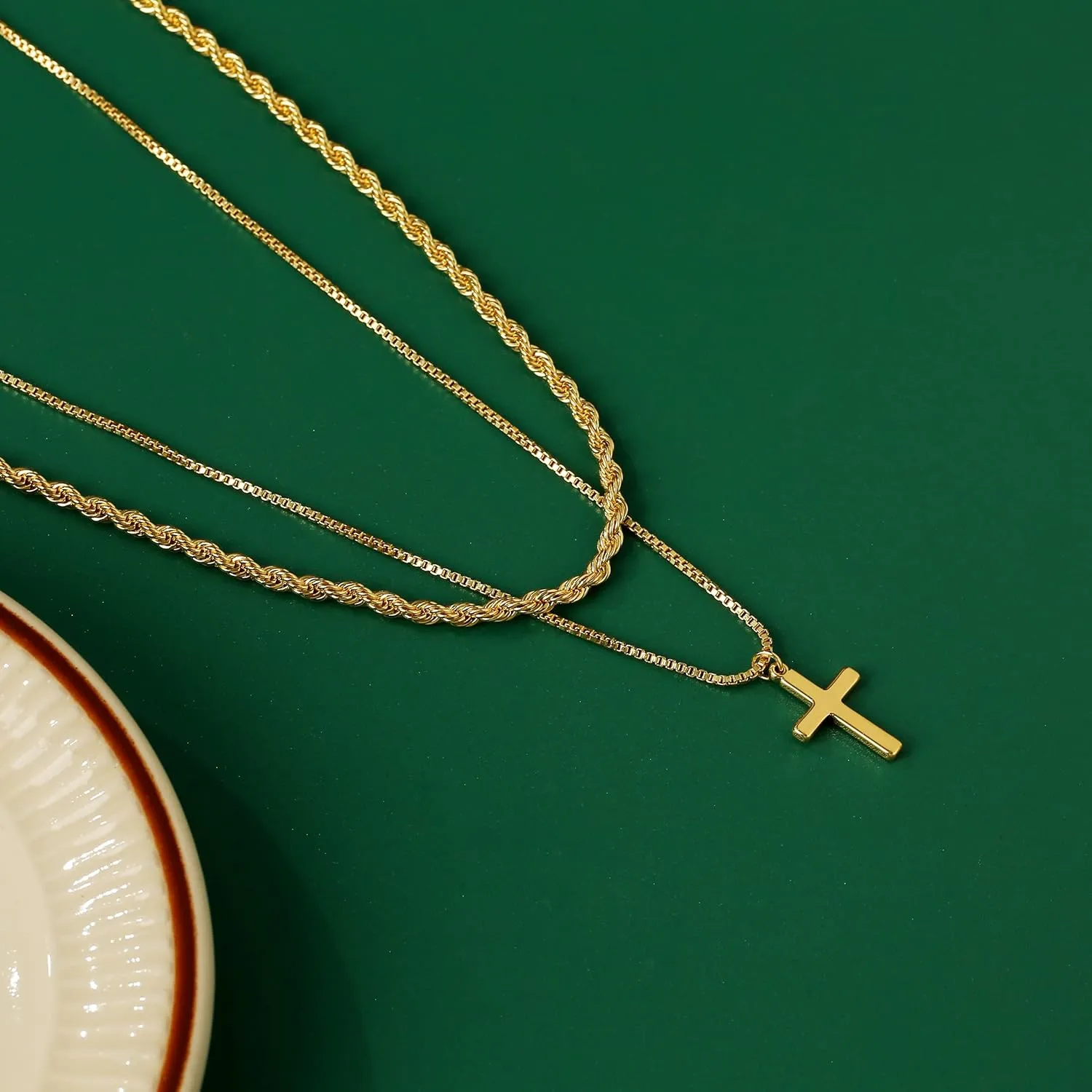 Cross Necklace for Women 14K Gold Plated Dainty Cubic Zirconia Sideways Cross Necklace Simple Cute Layered Gold Cross Pendant Satellite Chain Necklace Trendy Fashion Jewelry Gifts