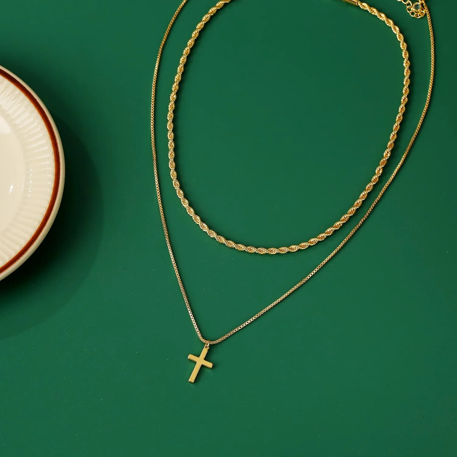 Cross Necklace for Women 14K Gold Plated Dainty Cubic Zirconia Sideways Cross Necklace Simple Cute Layered Gold Cross Pendant Satellite Chain Necklace Trendy Fashion Jewelry Gifts