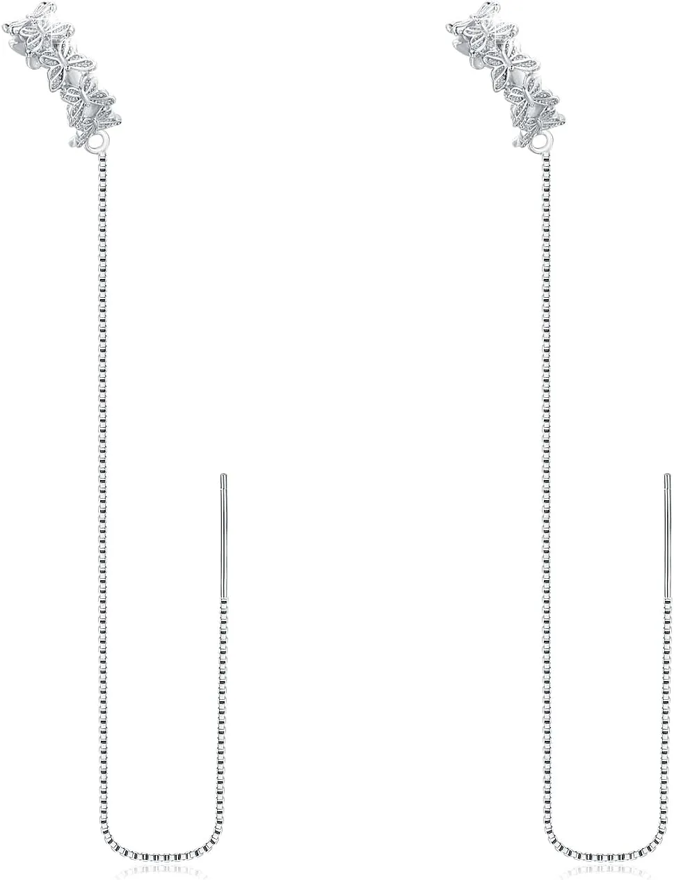 Cuff Earrings Chain Ear Wrap 925 Sterling Silver Fashion Butterfly Cuff Earring Chain for Women Teen Tassel Earrings Threaded Earrings for Women (Butterfly)