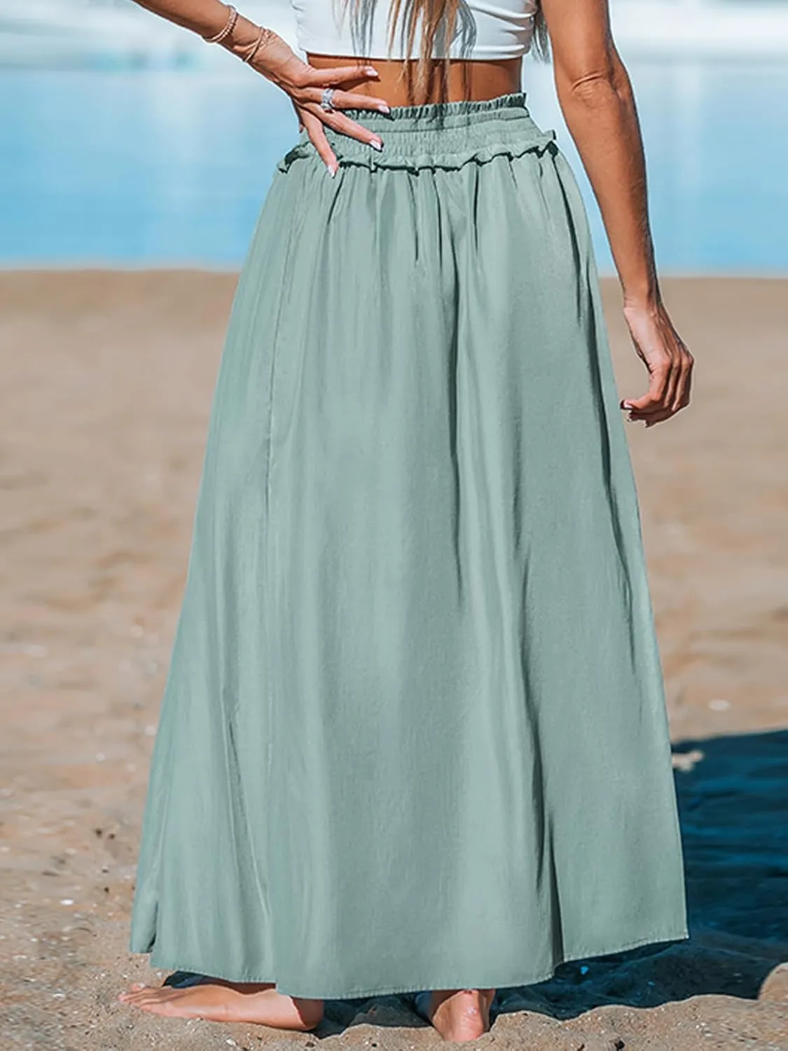 CUPSHE Women Skirts Smocked Drawstring Waist Maxi Skirt High Waist Casual Summer Holiday Beach