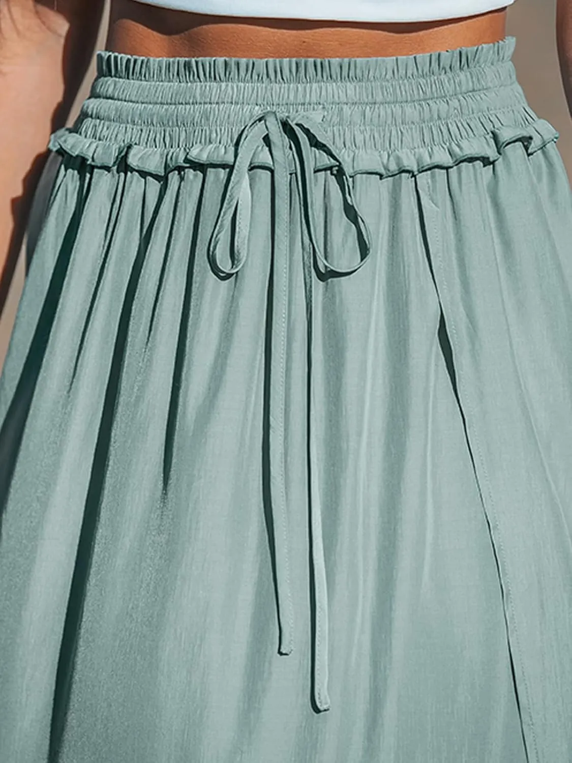 CUPSHE Women Skirts Smocked Drawstring Waist Maxi Skirt High Waist Casual Summer Holiday Beach
