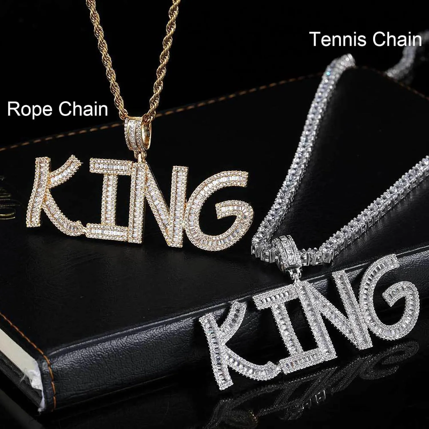 Custom Chain Name Necklace Personalized Letter Pendant Bubble Custom Necklace Iced Out Customized Jewelry Rope Chain for Hip Hop Men Rapper Women