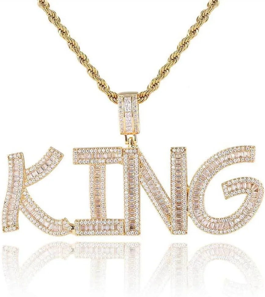 Custom Chain Name Necklace Personalized Letter Pendant Bubble Custom Necklace Iced Out Customized Jewelry Rope Chain for Hip Hop Men Rapper Women