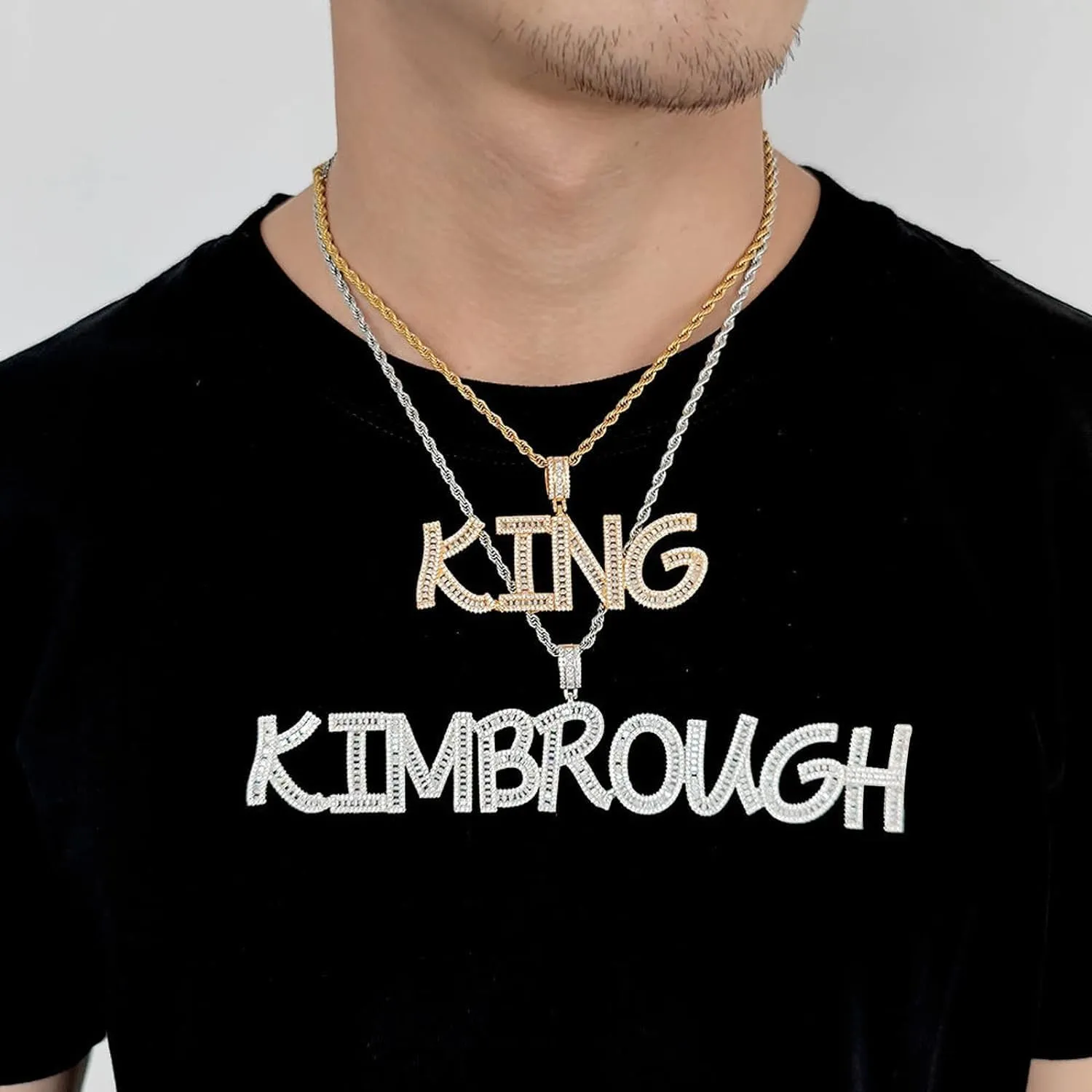 Custom Chain Name Necklace Personalized Letter Pendant Bubble Custom Necklace Iced Out Customized Jewelry Rope Chain for Hip Hop Men Rapper Women