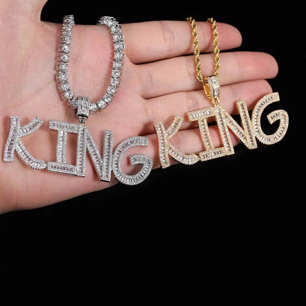 Custom Chain Name Necklace Personalized Letter Pendant Bubble Custom Necklace Iced Out Customized Jewelry Rope Chain for Hip Hop Men Rapper Women