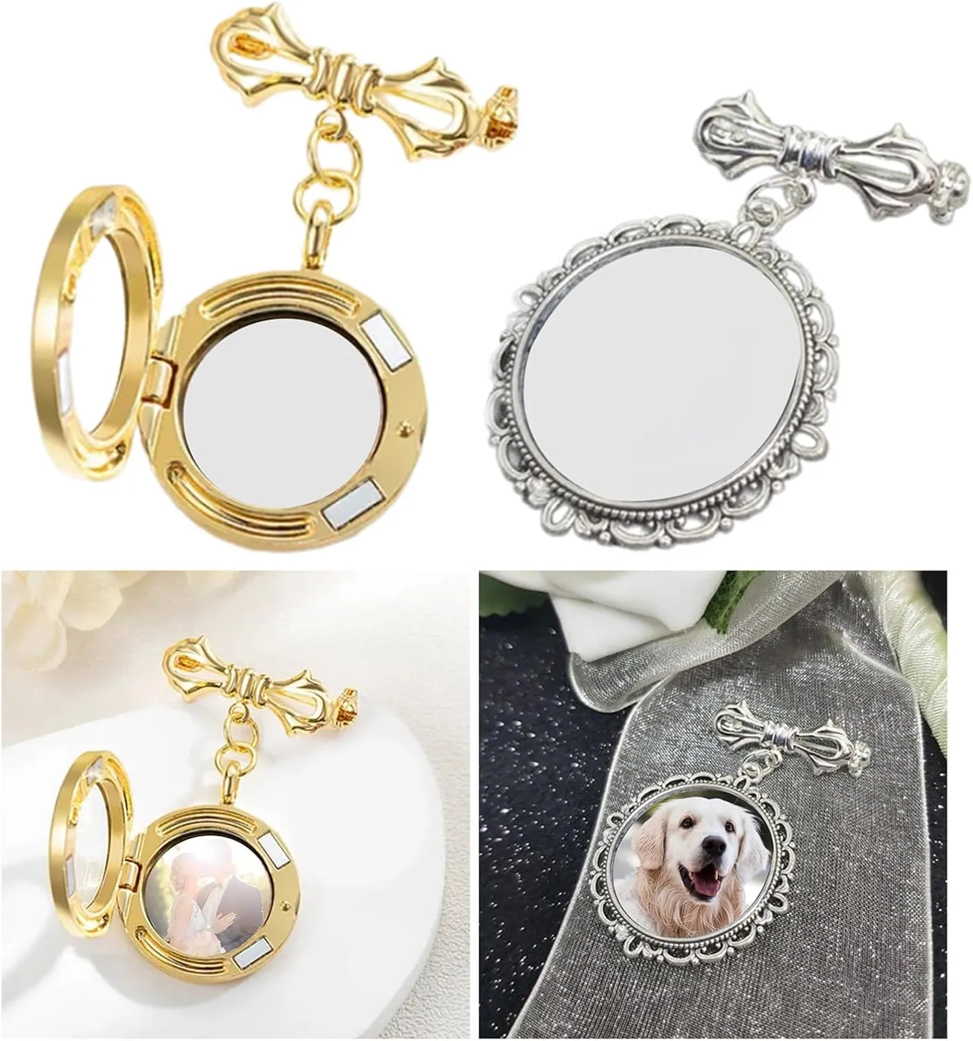 Customizable Wedding Picture Pin Photo Frame Lapel Pin Lacy Oval Shape Brooch Jewelry for Christmas
