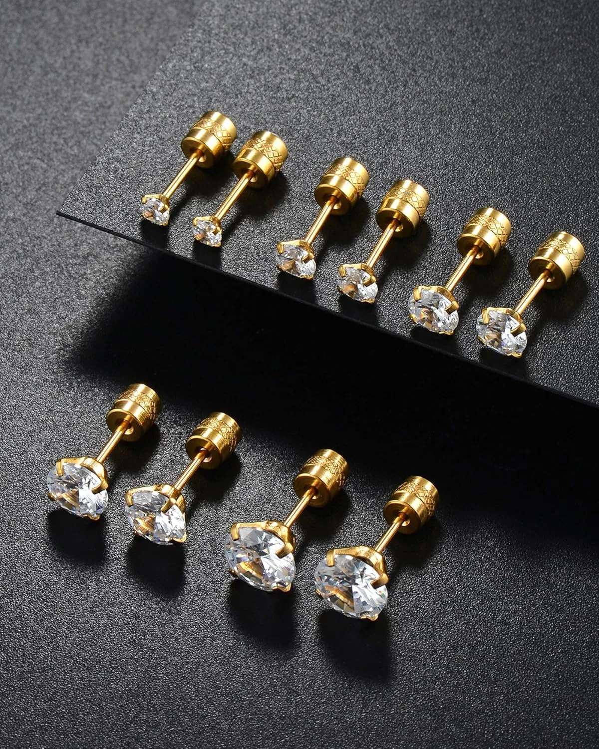 Dainty 8 Pairs Surgical Stainless Steel Earrings 14K Gold Plated Hoop Earrings CZ Stud Earrings for Women Men Lightweight Hypoallergenic Earrings Sets for Multiple Piercing,Suitable for Cartilage,Helix,Lobe,First Hole,Second Hole,Third Hole