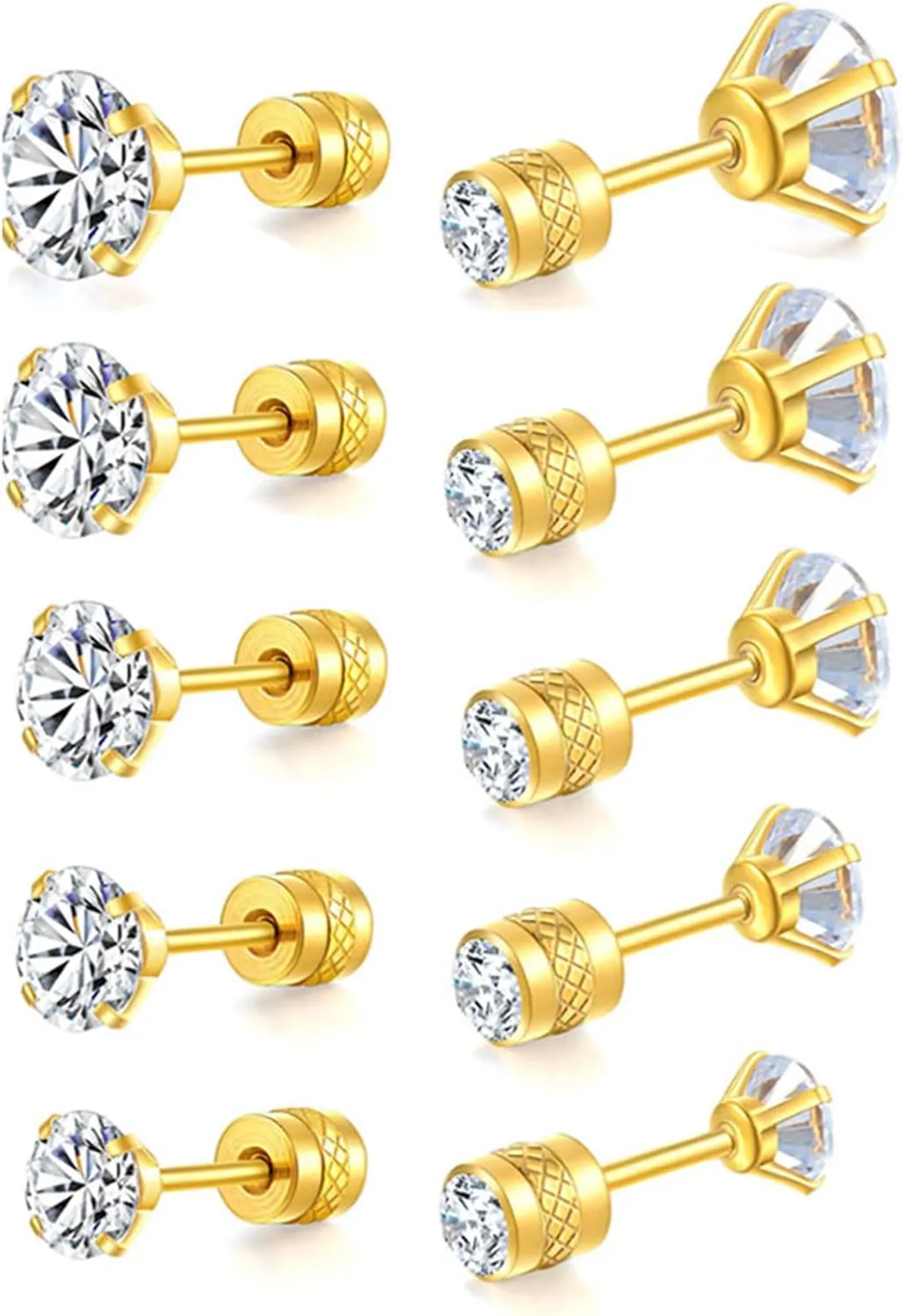 Dainty 8 Pairs Surgical Stainless Steel Earrings 14K Gold Plated Hoop Earrings CZ Stud Earrings for Women Men Lightweight Hypoallergenic Earrings Sets for Multiple Piercing,Suitable for Cartilage,Helix,Lobe,First Hole,Second Hole,Third Hole