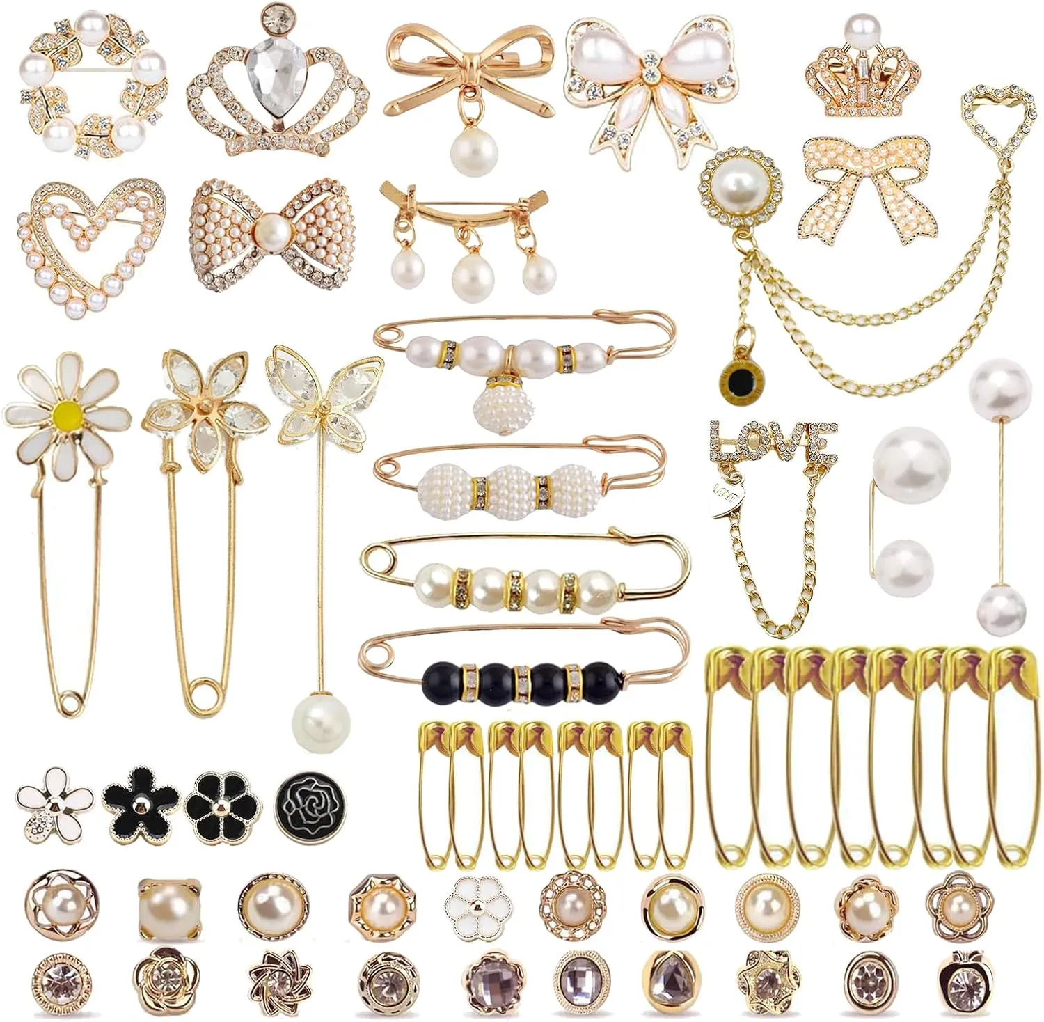 DEDIULE 60 PCS Pearl Brooch, Junk Sock Charms, Socks Safety Pin Brooches, Women's Hat Dresses Brooches and Pins, Sweater Shawl Clip Neckline Safety Pin Decoration Accessories