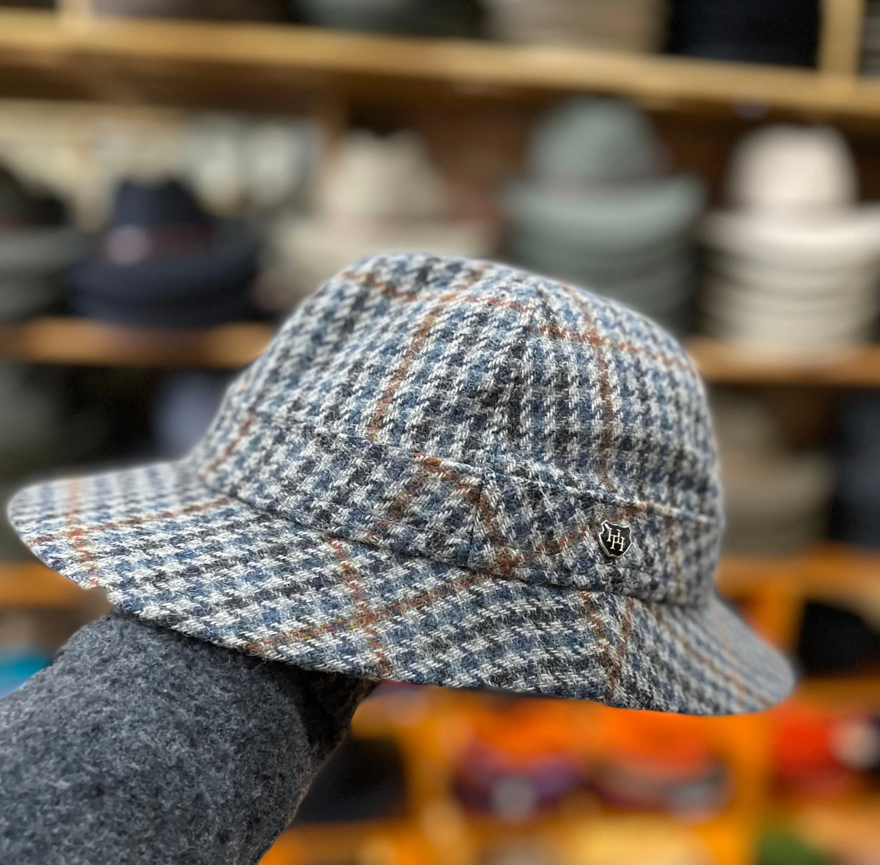 English Grey Wool Tweed Deer Stalker Hat, Size XL
